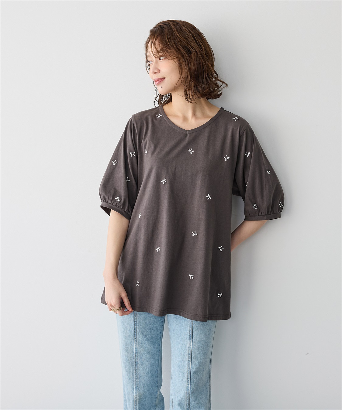 Life Style by cross marche 【anyfee/プラスサイズ】リボン刺繍Tシャツ_sub_3