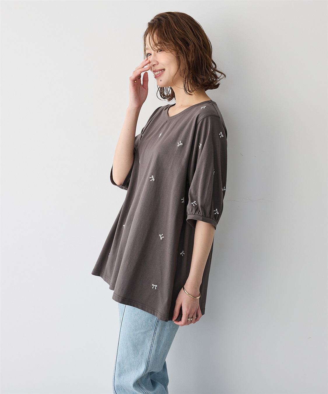 Life Style by cross marche 【anyfee/プラスサイズ】リボン刺繍Tシャツ_sub_4