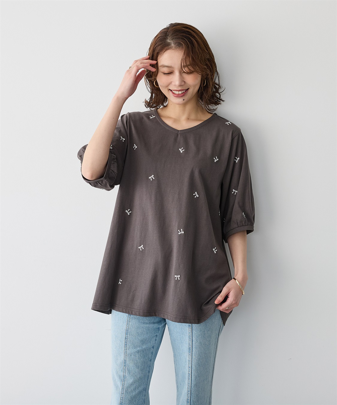 Life Style by cross marche 【anyfee/プラスサイズ】リボン刺繍Tシャツ_sub_5