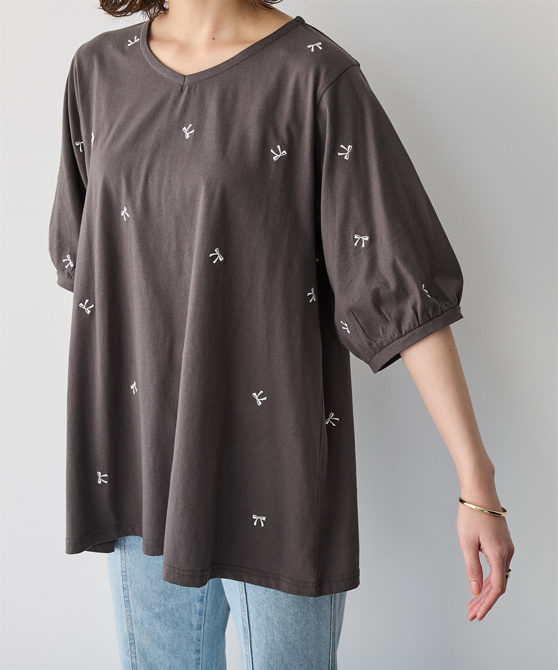 Life Style by cross marche 【anyfee/プラスサイズ】リボン刺繍Tシャツ_sub_8