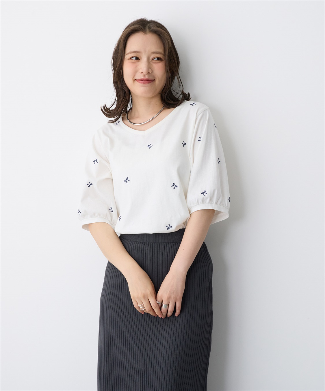 Life Style by cross marche 【anyfee/プラスサイズ】リボン刺繍Tシャツ_sub_9