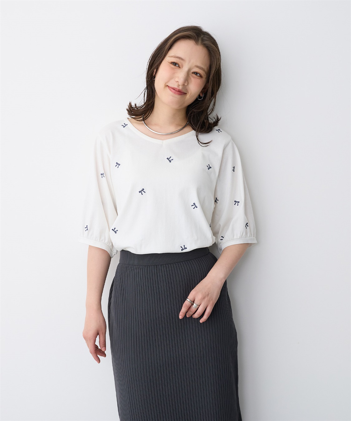 Life Style by cross marche 【anyfee/プラスサイズ】リボン刺繍Tシャツ_sub_11