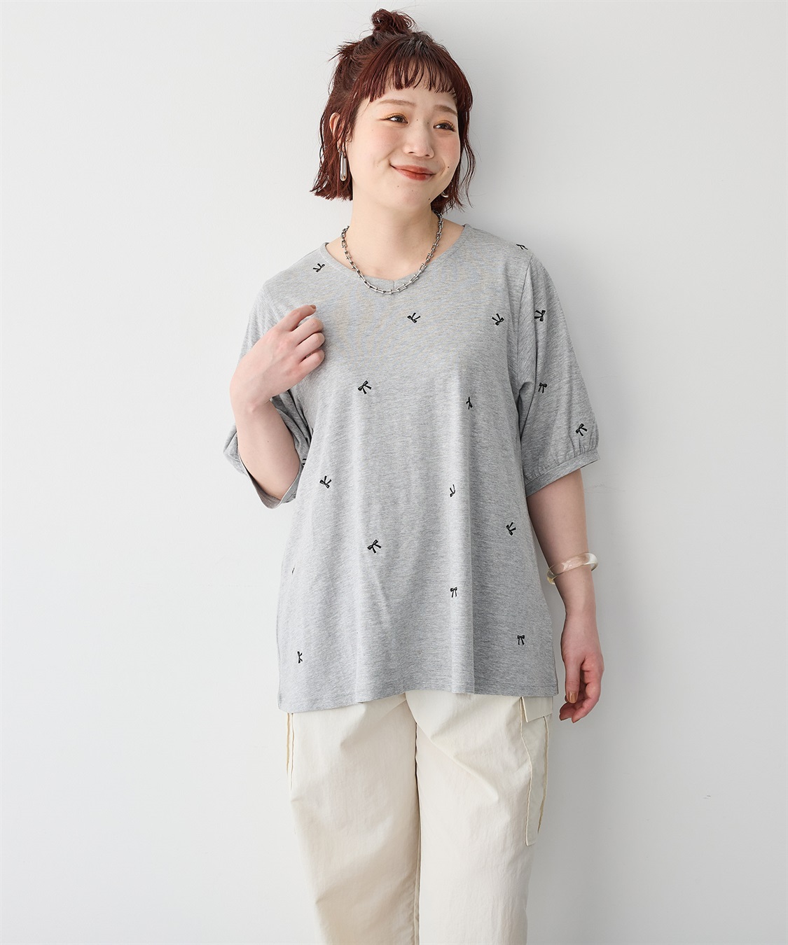 Life Style by cross marche 【anyfee/プラスサイズ】リボン刺繍Tシャツ_sub_19