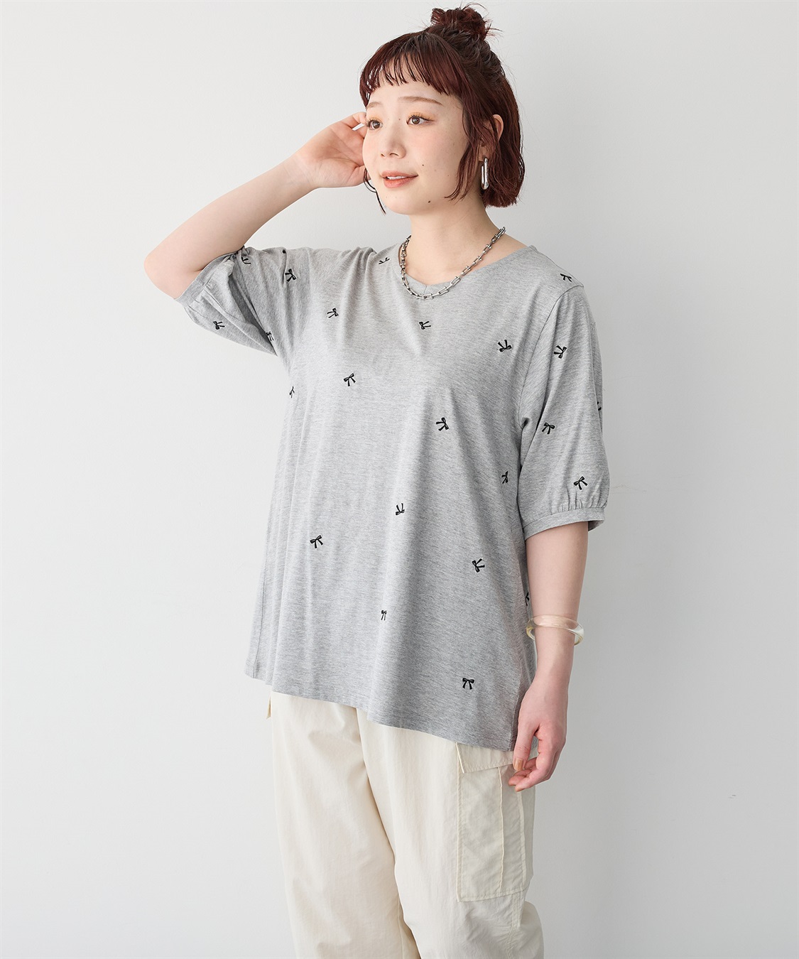 Life Style by cross marche 【anyfee/プラスサイズ】リボン刺繍Tシャツ_sub_20
