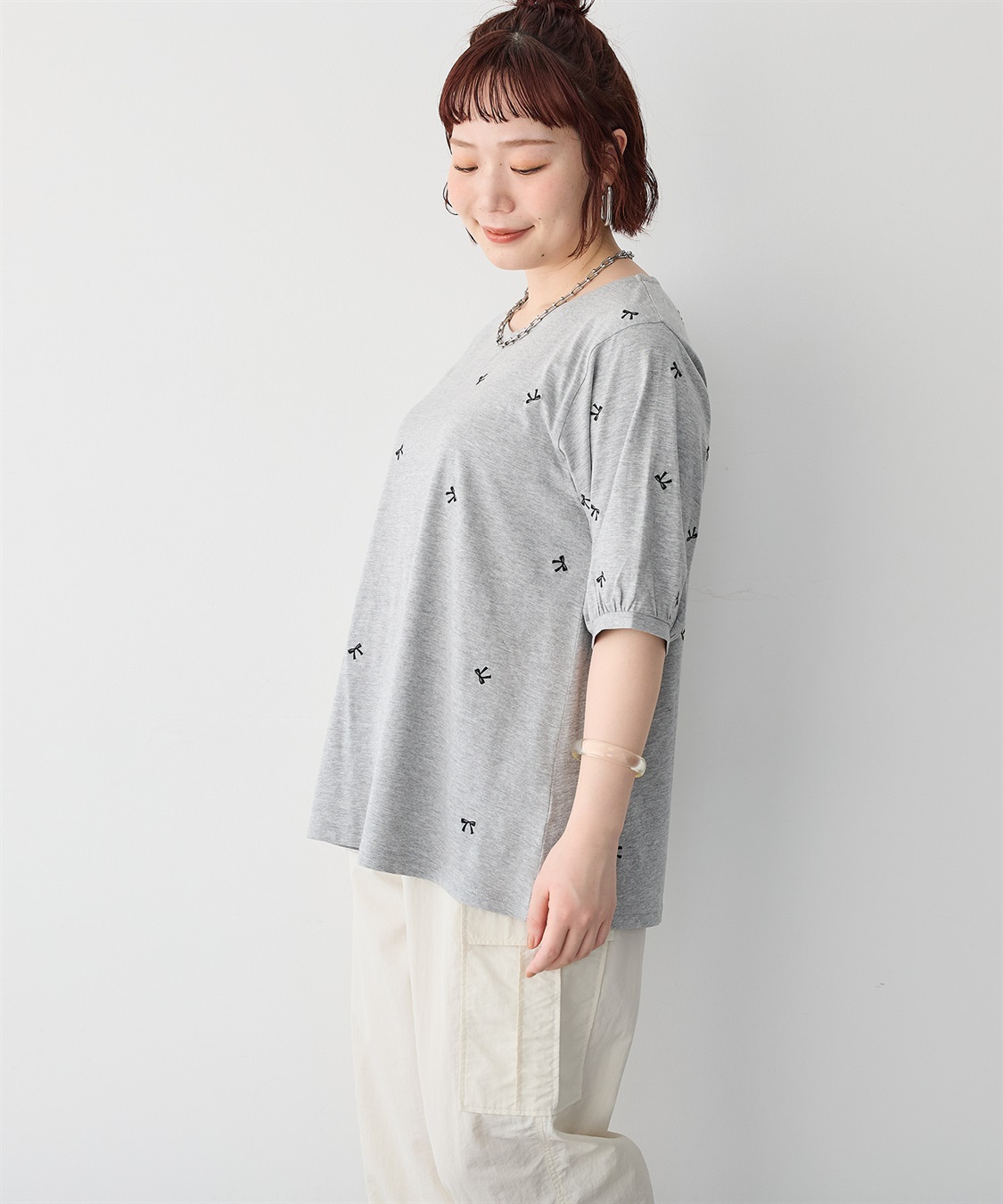 Life Style by cross marche 【anyfee/プラスサイズ】リボン刺繍Tシャツ_sub_23