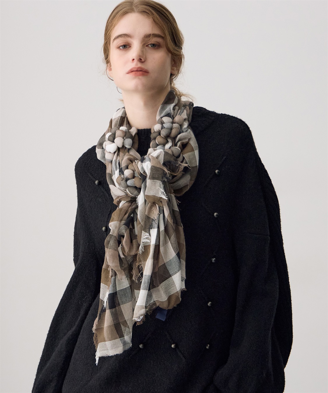 ATSURO TAYAMA ギンガムチェックツブツブストール_sub_1