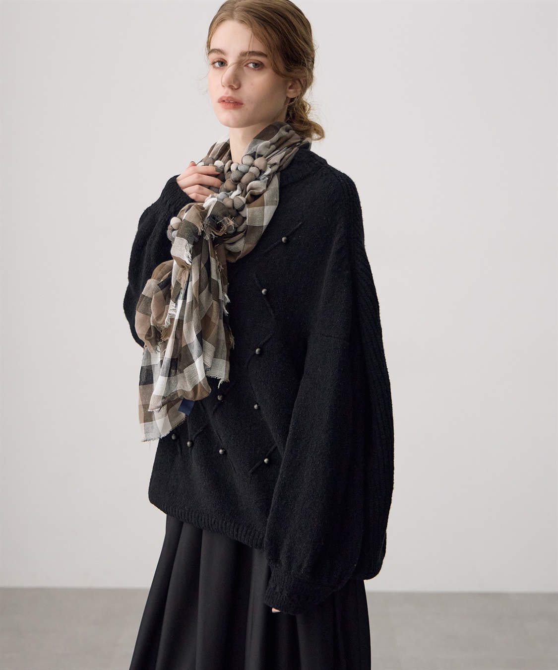 ATSURO TAYAMA ギンガムチェックツブツブストール_sub_3