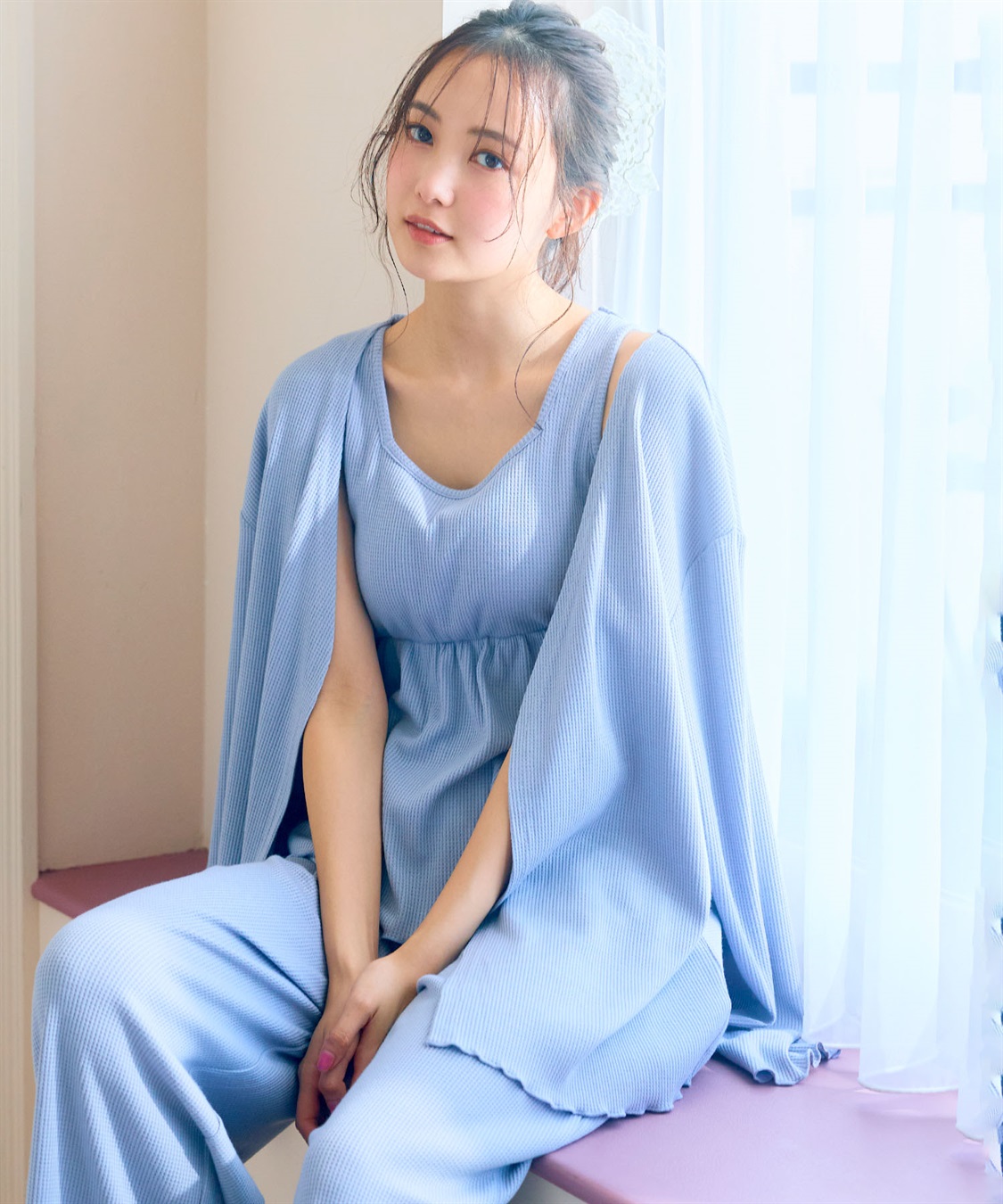 LAFUKU 【LAFUKU/ラフク】カップ付きワッフルルームウェア3点SET_sub_1