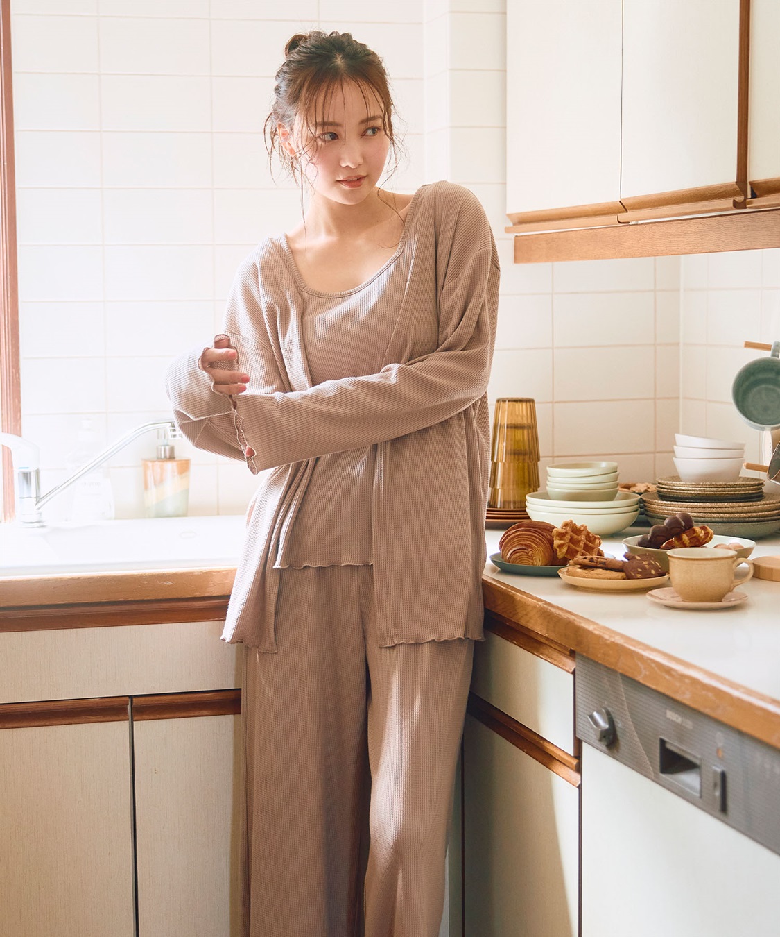 LAFUKU 【LAFUKU/ラフク】カップ付きワッフルルームウェア3点SET_sub_4