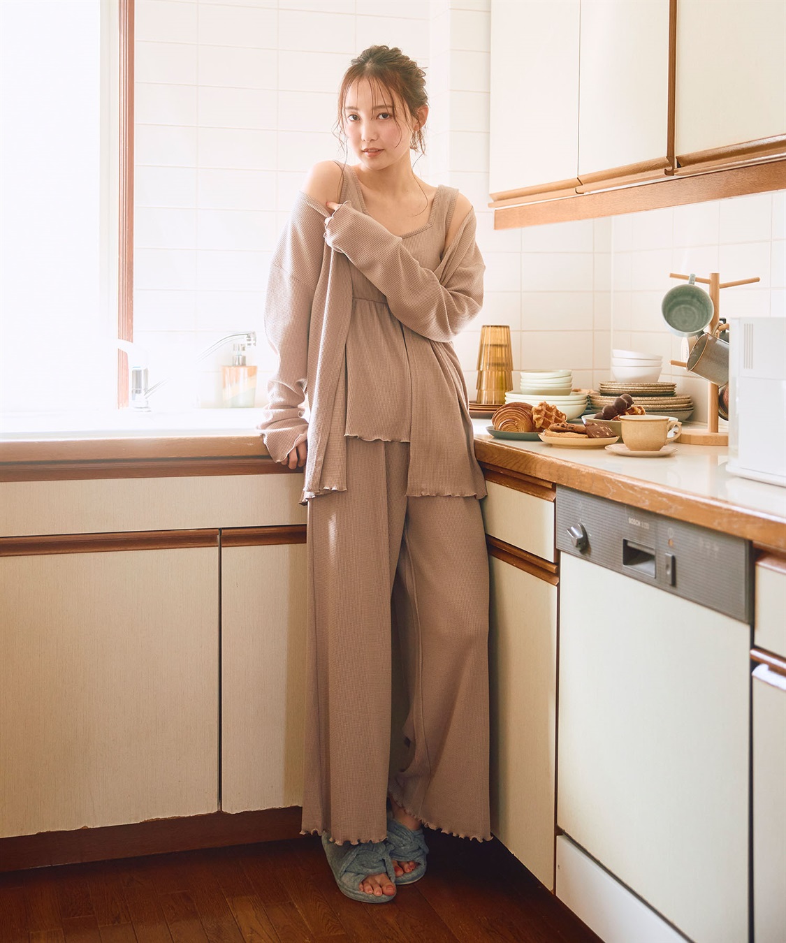 LAFUKU 【LAFUKU/ラフク】カップ付きワッフルルームウェア3点SET_sub_5