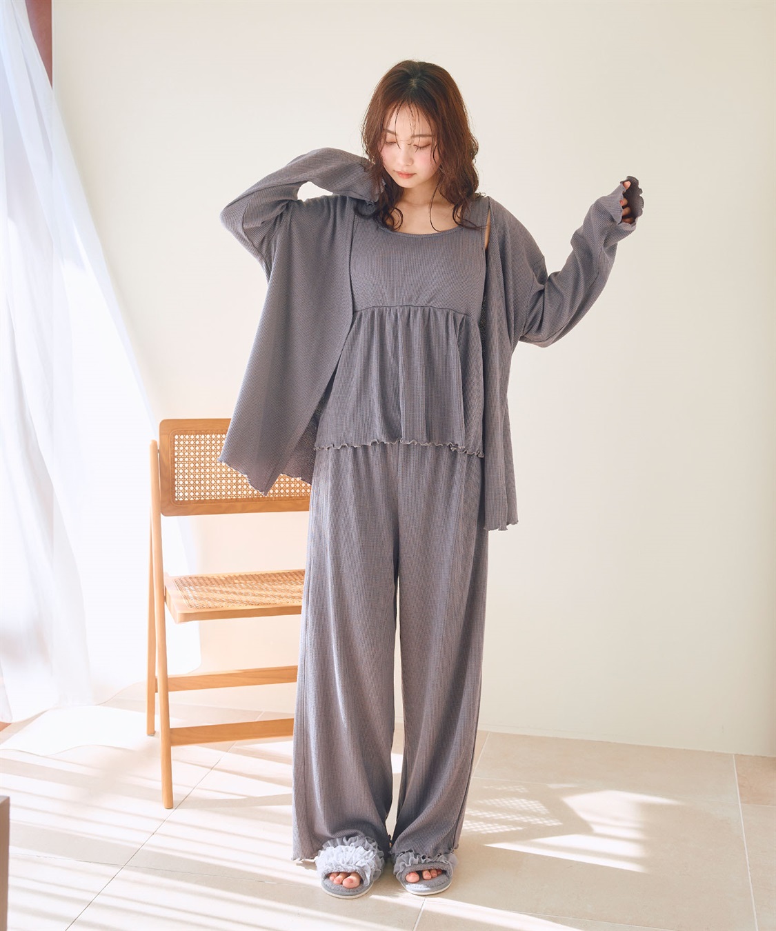 LAFUKU 【LAFUKU/ラフク】カップ付きワッフルルームウェア3点SET_sub_8