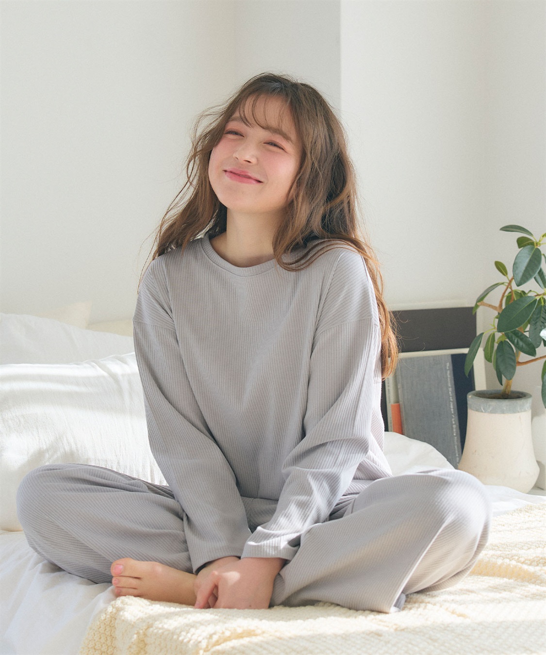 Life Style by cross marche 【LAFUKU/ラフク】リブテレコルームウェア3点セット（ロング丈＆ショート丈パンツ）_sub_2