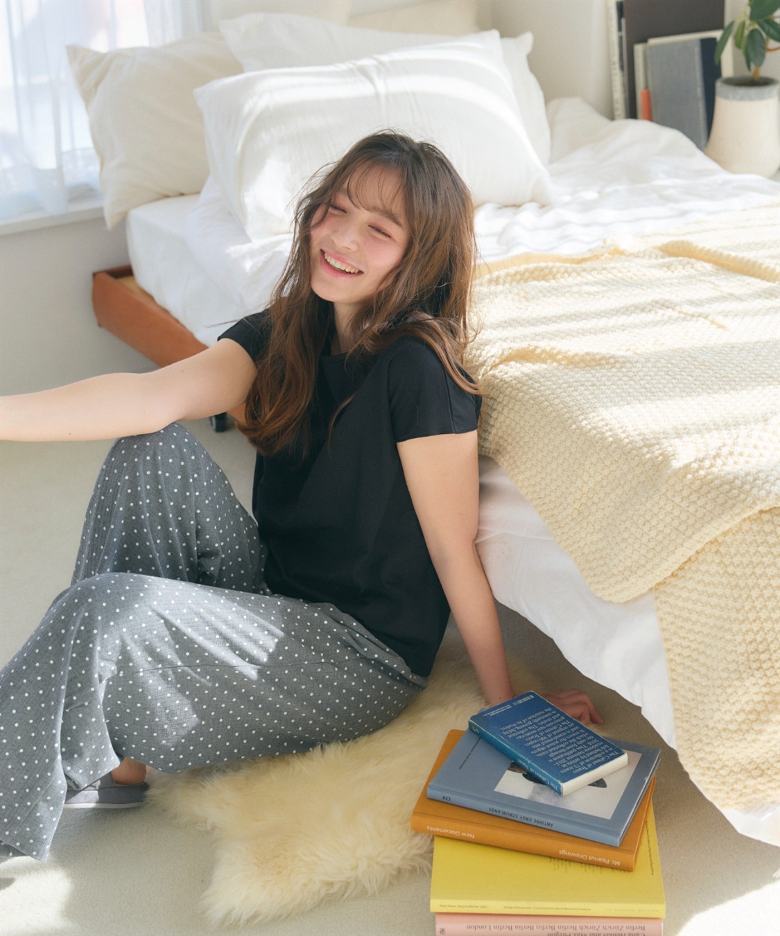 LAFUKU 【LAFUKU/ラフク】フレンチスリーブTシャツ&イージーロングパンツ上下SET/ルームウェア_sub_1