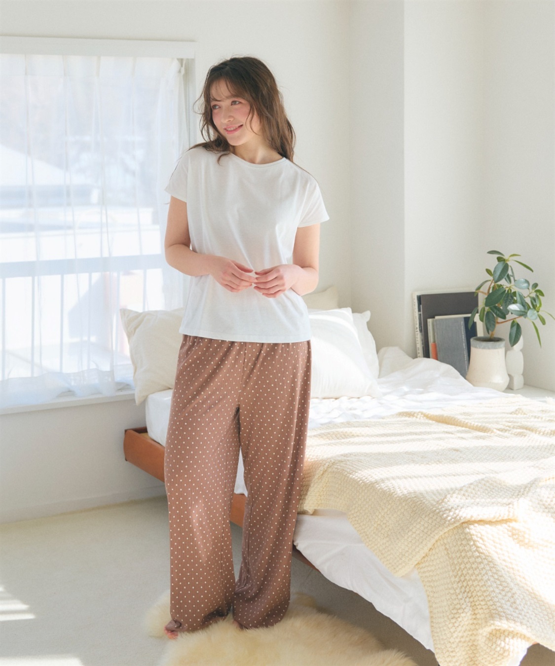 LAFUKU 【LAFUKU/ラフク】フレンチスリーブTシャツ&イージーロングパンツ上下SET/ルームウェア_sub_3