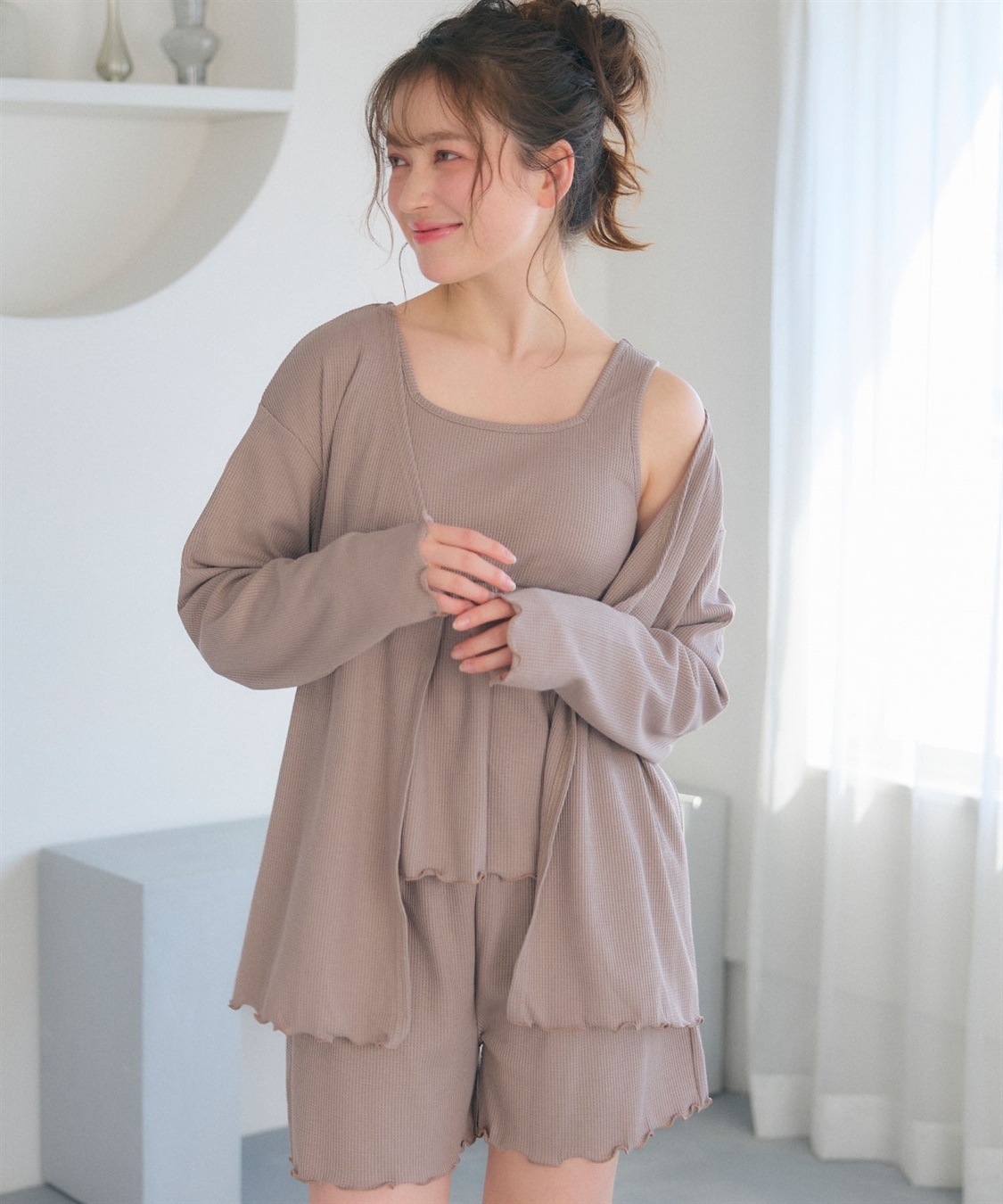 Life Style by cross marche 【LAFUKU/ラフク】カップ付きワッフルショートパンツ3点SET/ルームウェア_sub_3