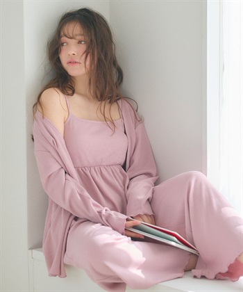 Life Style by cross marche 【LAFUKU/ラフク】カップ付きワッフルキャミソール&フレアパンツルームウェア3点SET_subthumb_1