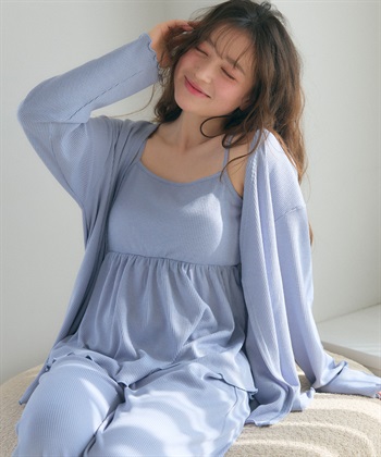 Life Style by cross marche 【LAFUKU/ラフク】カップ付きワッフルキャミソール&フレアパンツルームウェア3点SET_subthumb_2