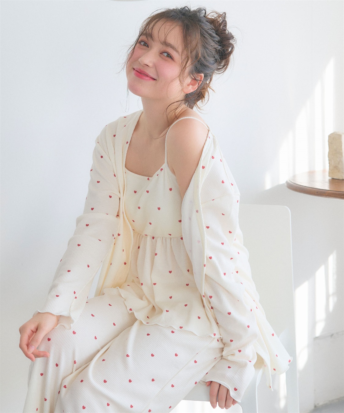 Life Style by cross marche 【LAFUKU/ラフク】カップ付きワッフルキャミソール&フレアパンツルームウェア3点SET_sub_3