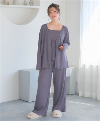 Life Style by cross marche 【LAFUKU/ラフク】カップ付きワッフルキャミソール&フレアパンツルームウェア3点SET_subthumb_4