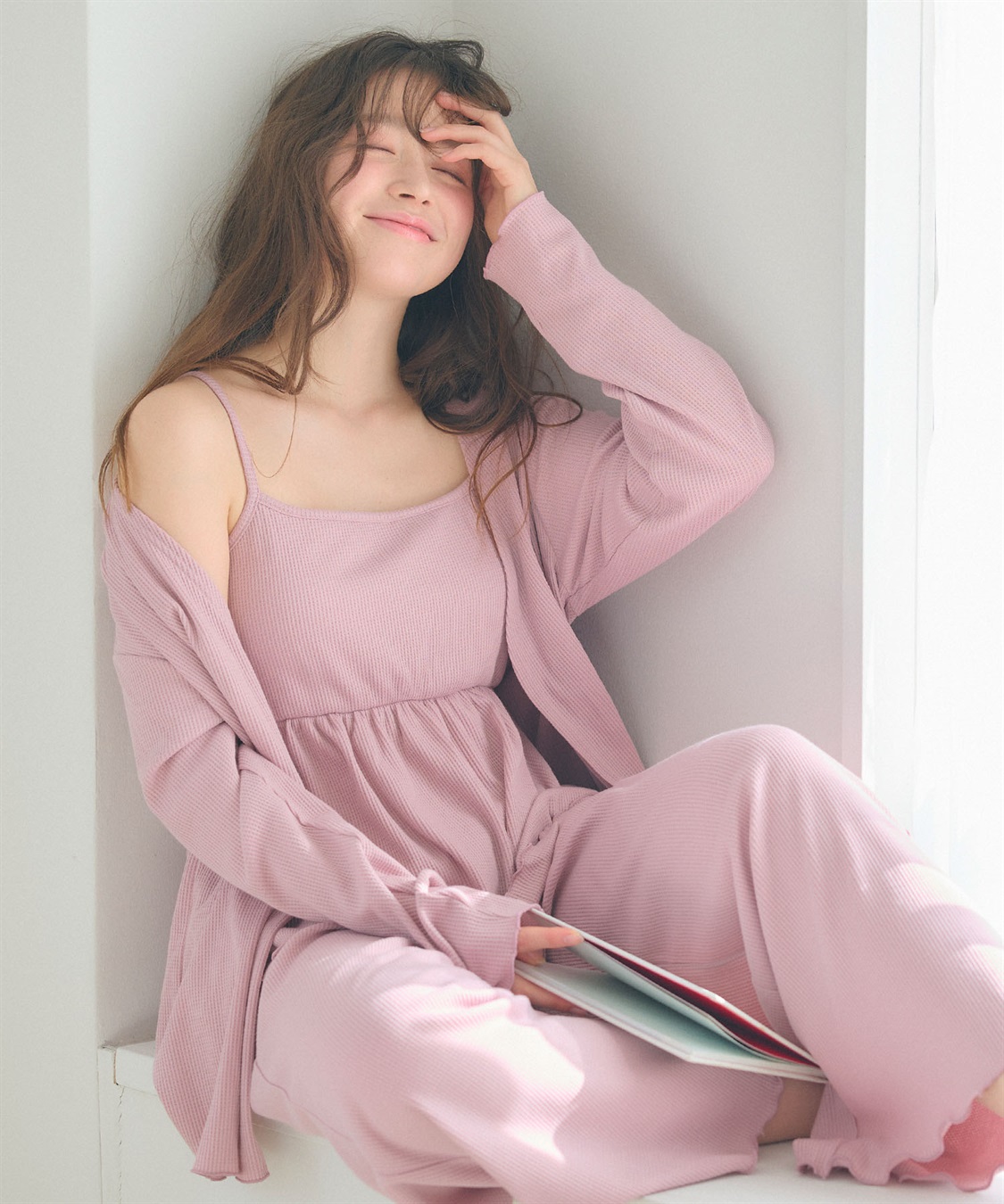 Life Style by cross marche 【LAFUKU/ラフク】カップ付きワッフルキャミソール&フレアパンツルームウェア3点SET_sub_5