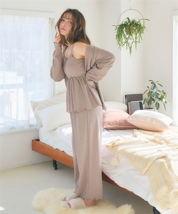 Life Style by cross marche 【LAFUKU/ラフク】カップ付きワッフルキャミソール&フレアパンツルームウェア3点SET_subthumb_9