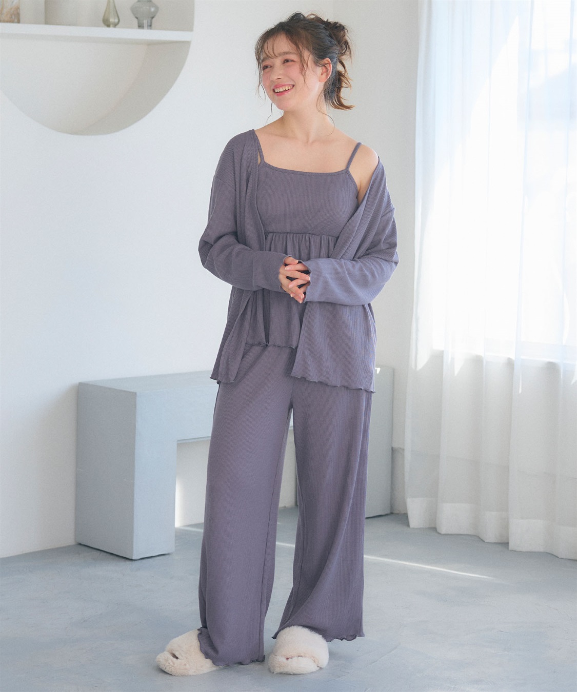 Life Style by cross marche 【LAFUKU/ラフク】カップ付きワッフルキャミソール&フレアパンツルームウェア3点SET_sub_25