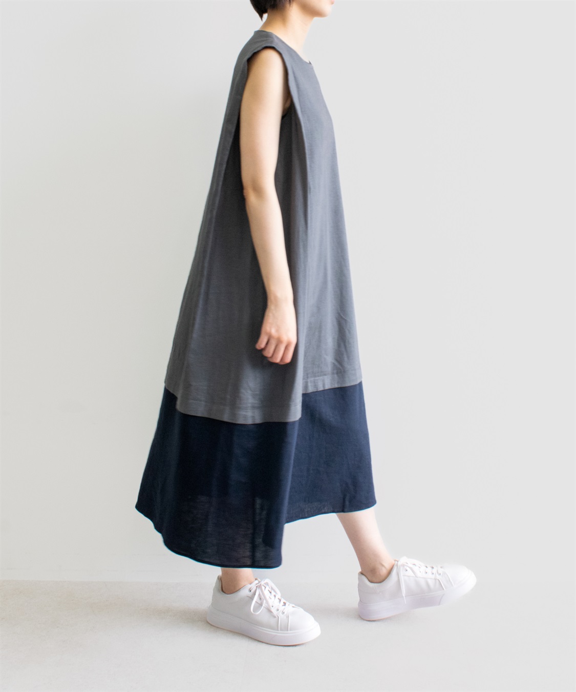 ATS リネン混ノースリーブタックワンピース_sub_1