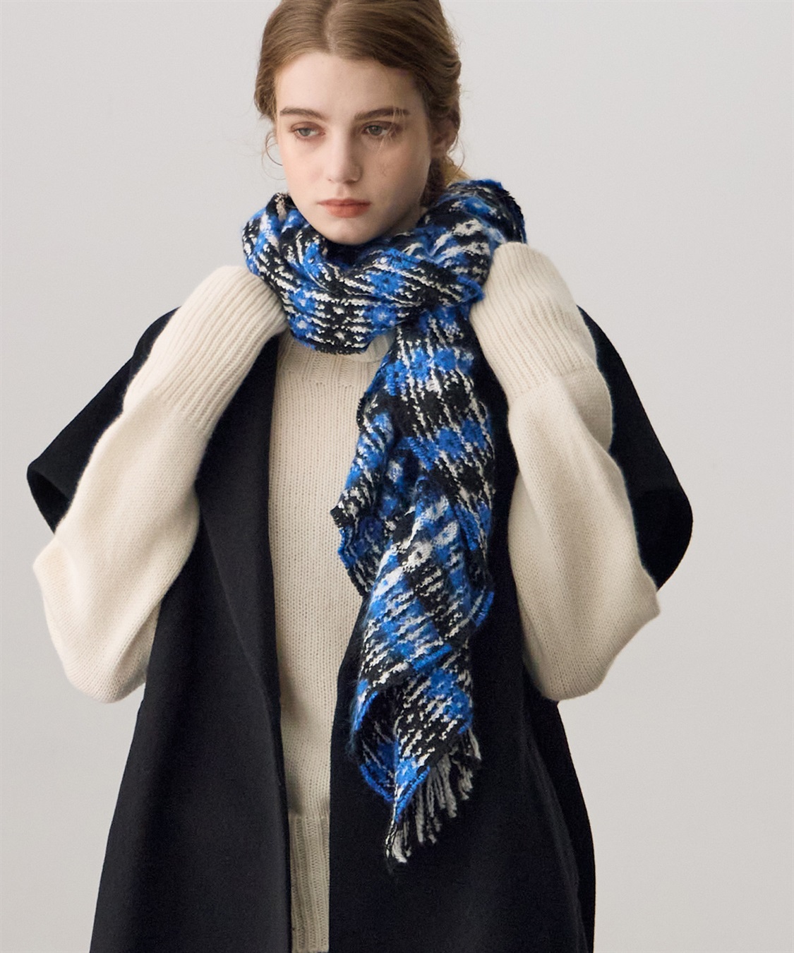 ATSURO TAYAMA ツイード調チェック柄ストール_sub_1