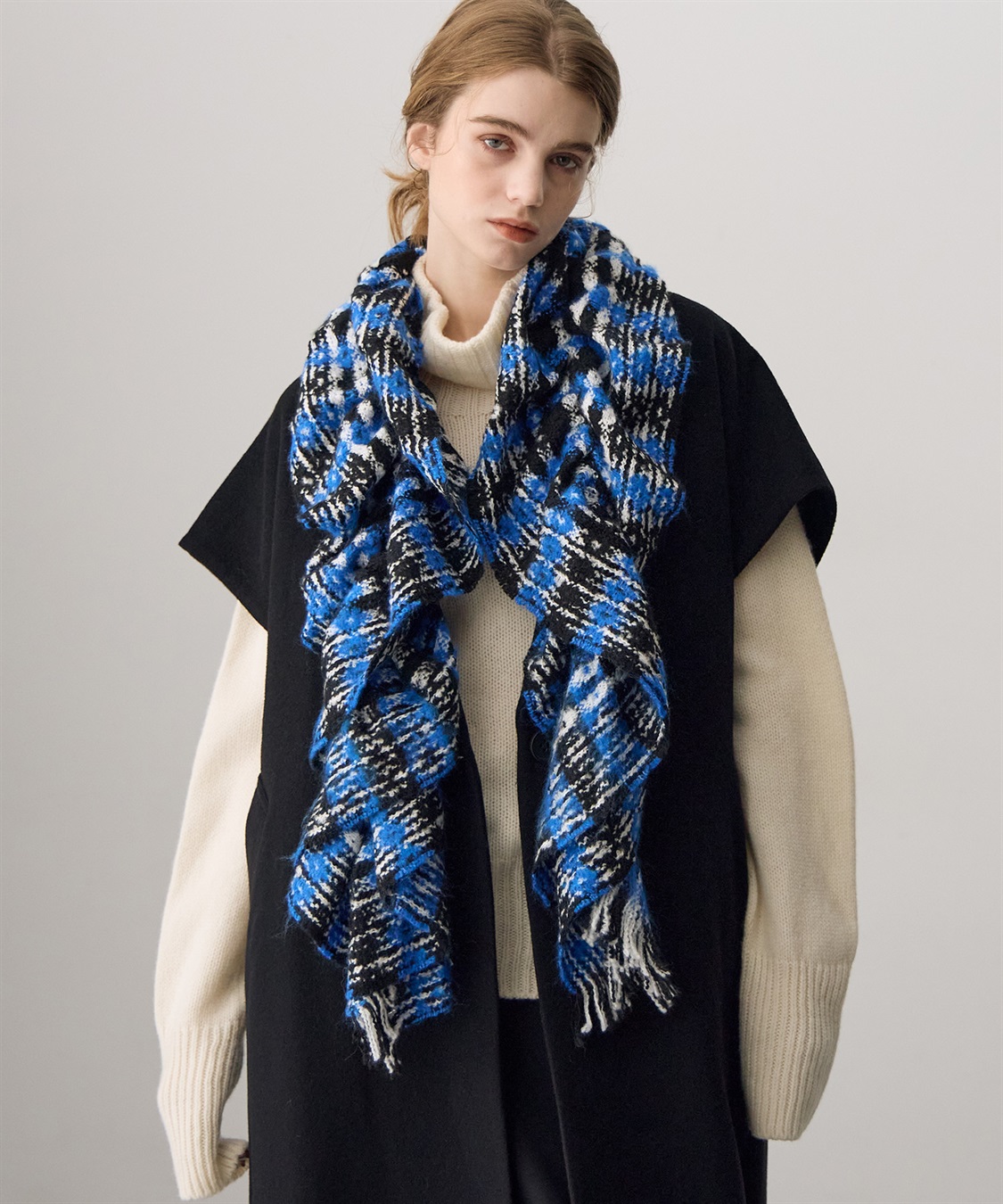 ATSURO TAYAMA ツイード調チェック柄ストール_sub_3