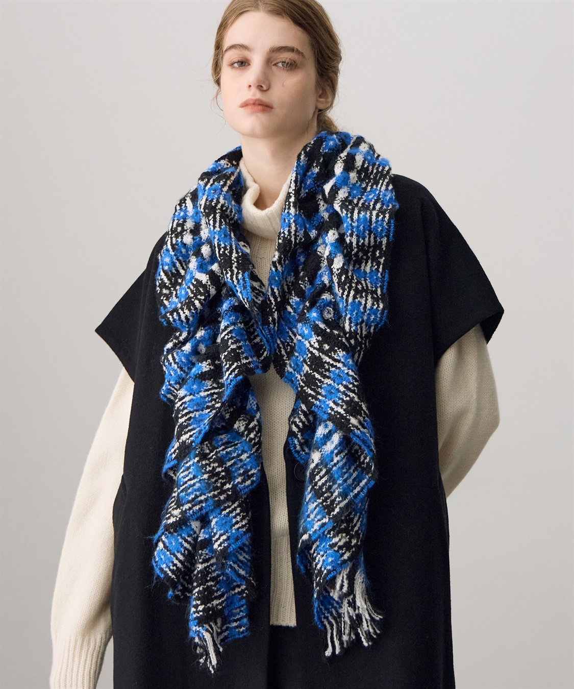 ATSURO TAYAMA ツイード調チェック柄ストール_sub_4