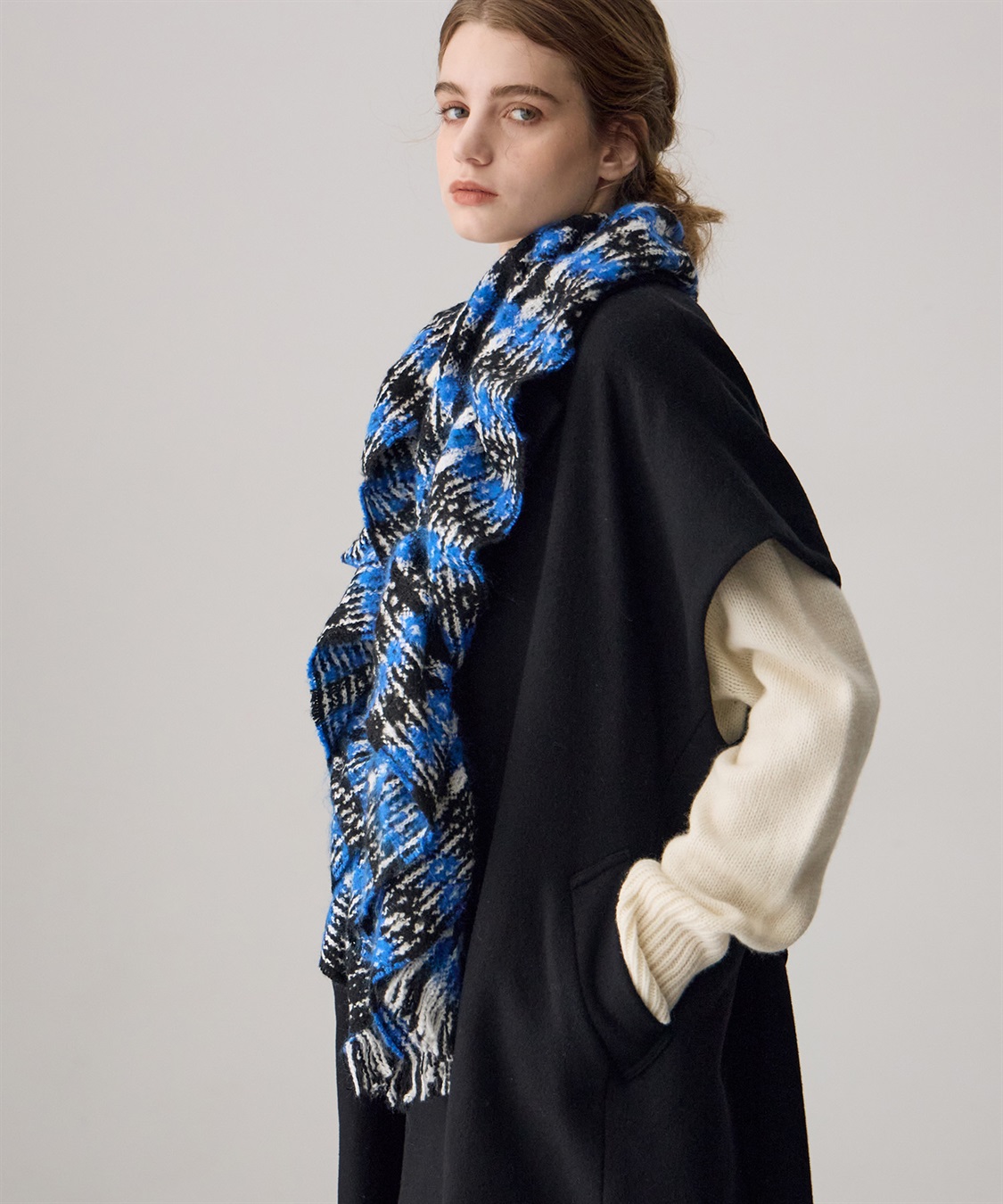 ATSURO TAYAMA ツイード調チェック柄ストール_sub_7