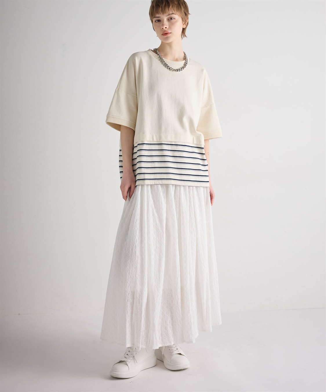 ATSURO TAYAMA パネルボーダー柄半袖ニット_sub_8