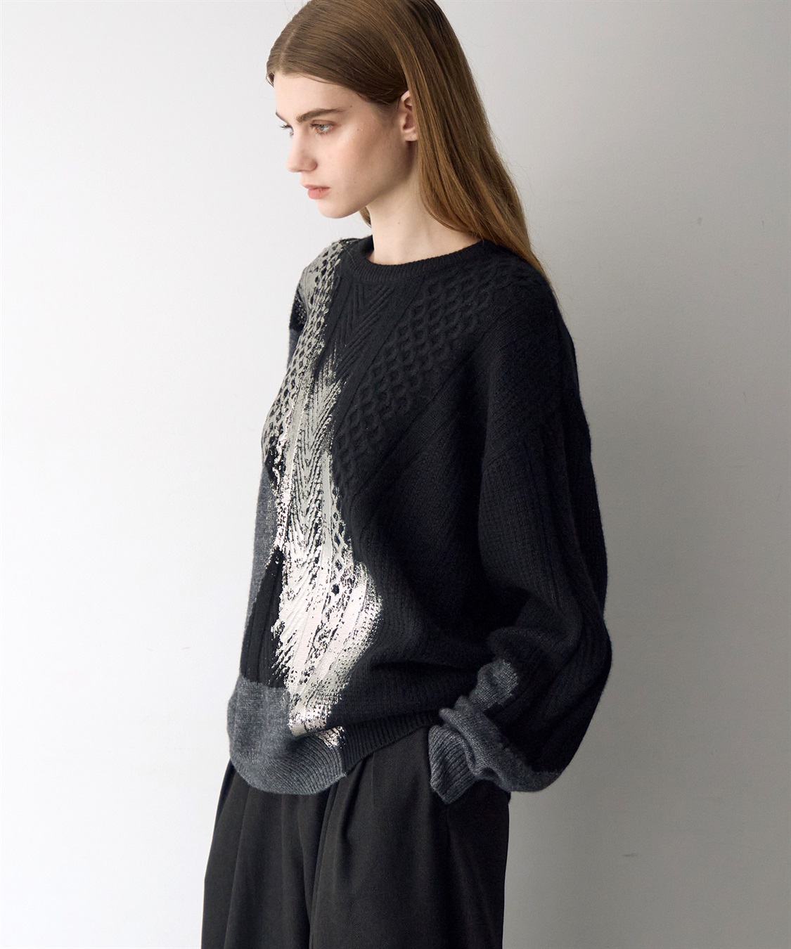 ATSURO TAYAMA 箔プリント編み柄ミックスセーター_sub_5