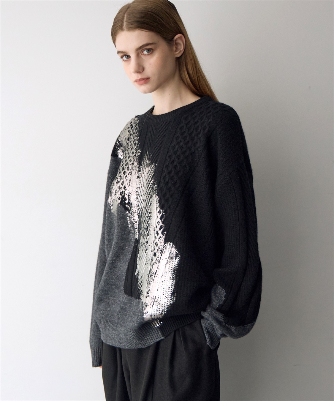 ATSURO TAYAMA 箔プリント編み柄ミックスセーター_sub_6