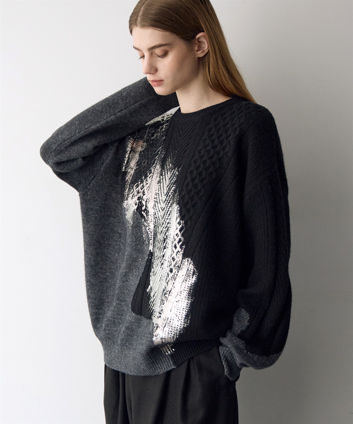 ATSURO TAYAMA 箔プリント編み柄ミックスセーター_sub_7