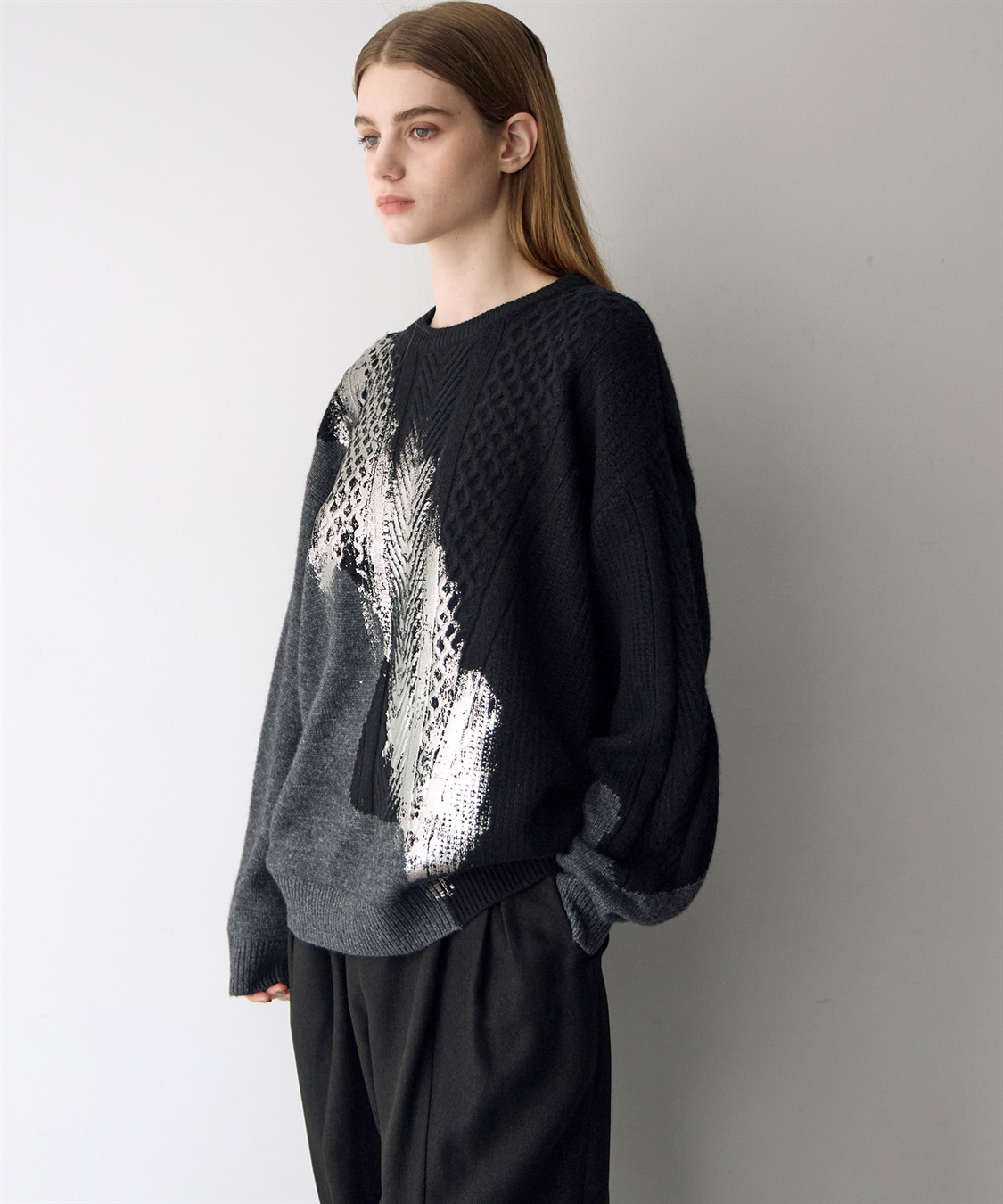 ATSURO TAYAMA 箔プリント編み柄ミックスセーター_sub_10