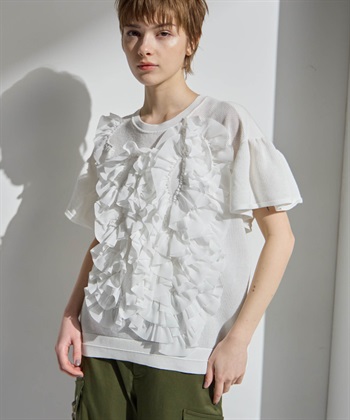 ATSURO TAYAMA アセテートコットン半袖フリルプルオーバー_subthumb_1