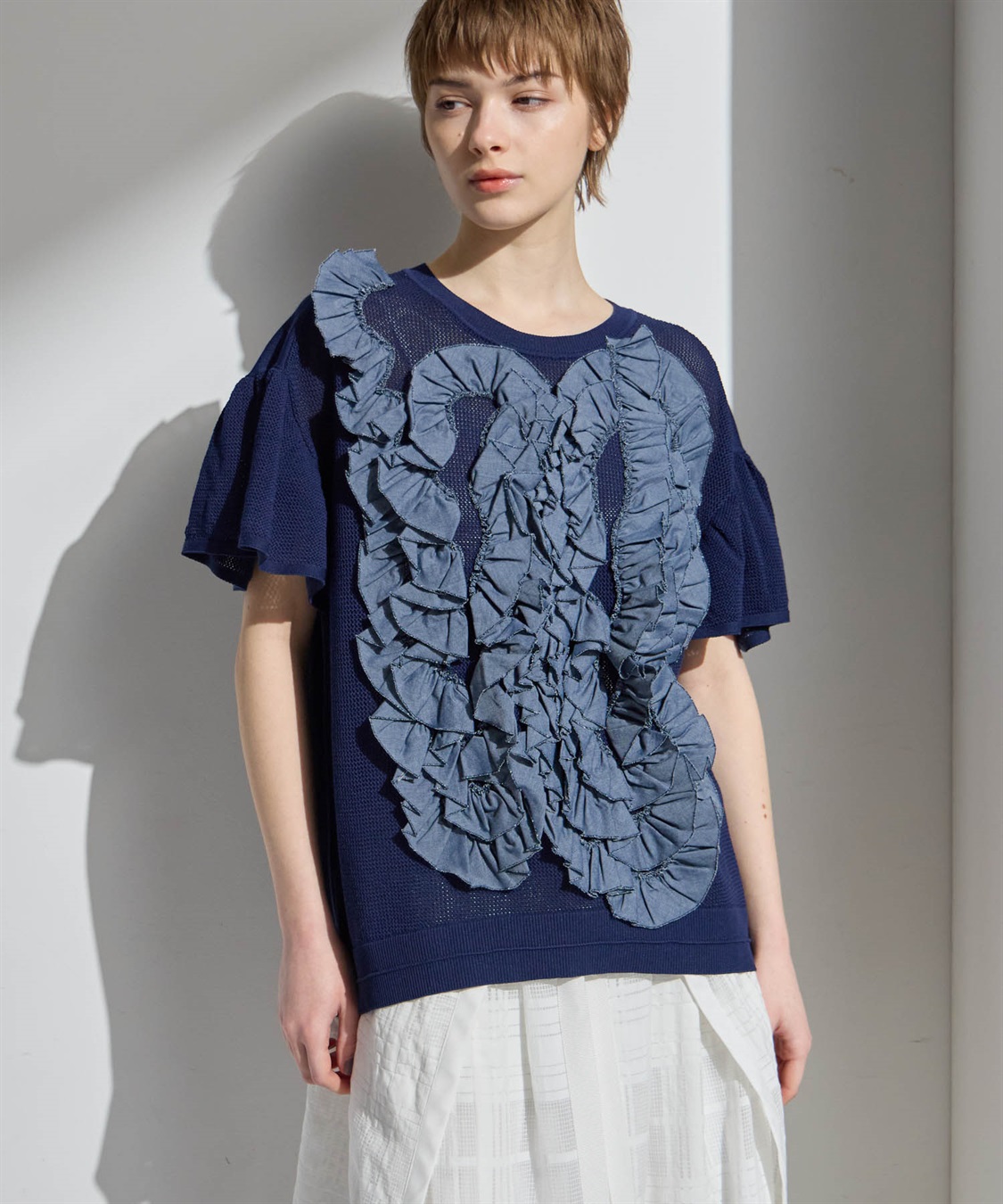 ATSURO TAYAMA アセテートコットン半袖フリルプルオーバー_sub_4