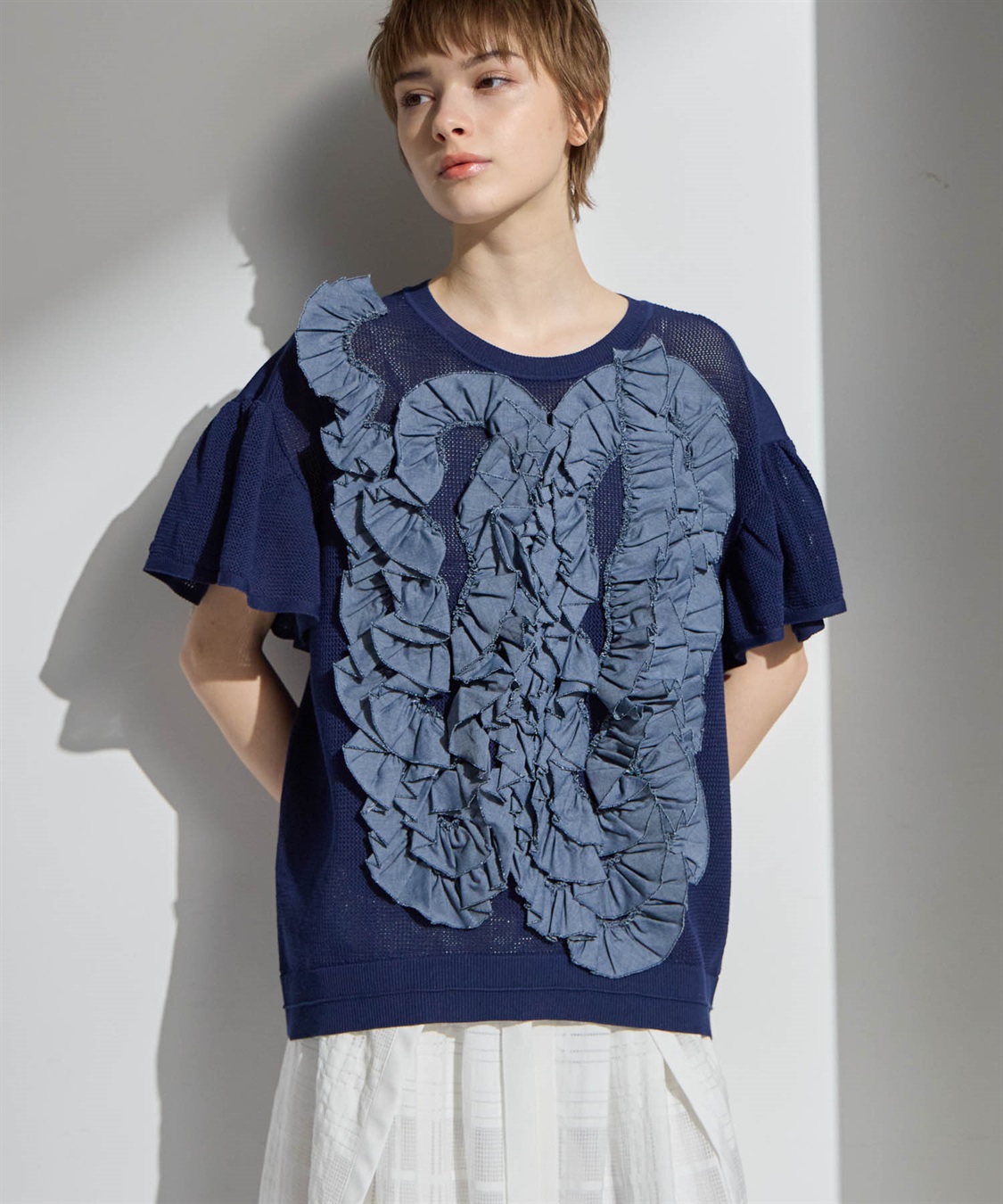 ATSURO TAYAMA アセテートコットン半袖フリルプルオーバー_sub_5