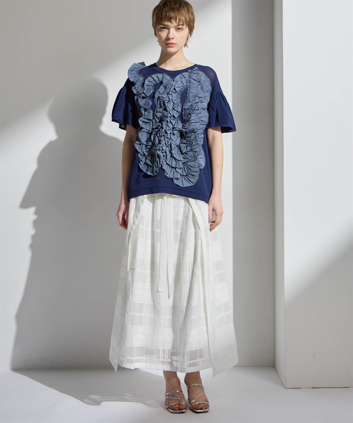 ATSURO TAYAMA アセテートコットン半袖フリルプルオーバー_sub_6