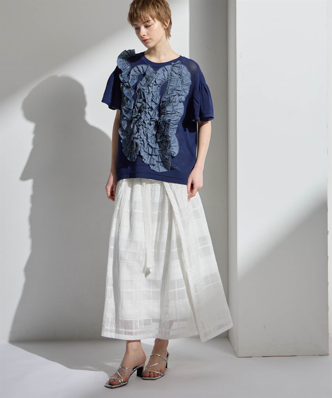 ATSURO TAYAMA アセテートコットン半袖フリルプルオーバー_sub_8