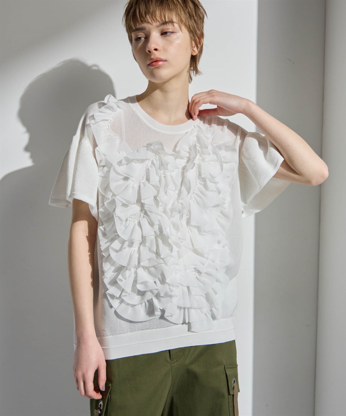 ATSURO TAYAMA アセテートコットン半袖フリルプルオーバー_sub_10