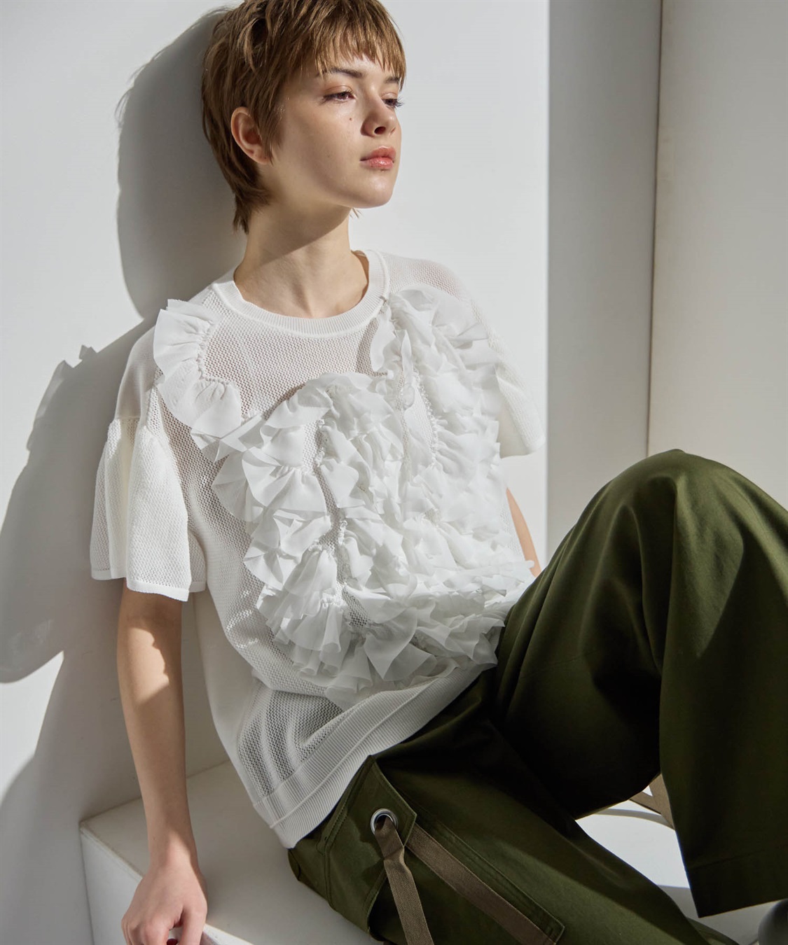 ATSURO TAYAMA アセテートコットン半袖フリルプルオーバー_sub_12