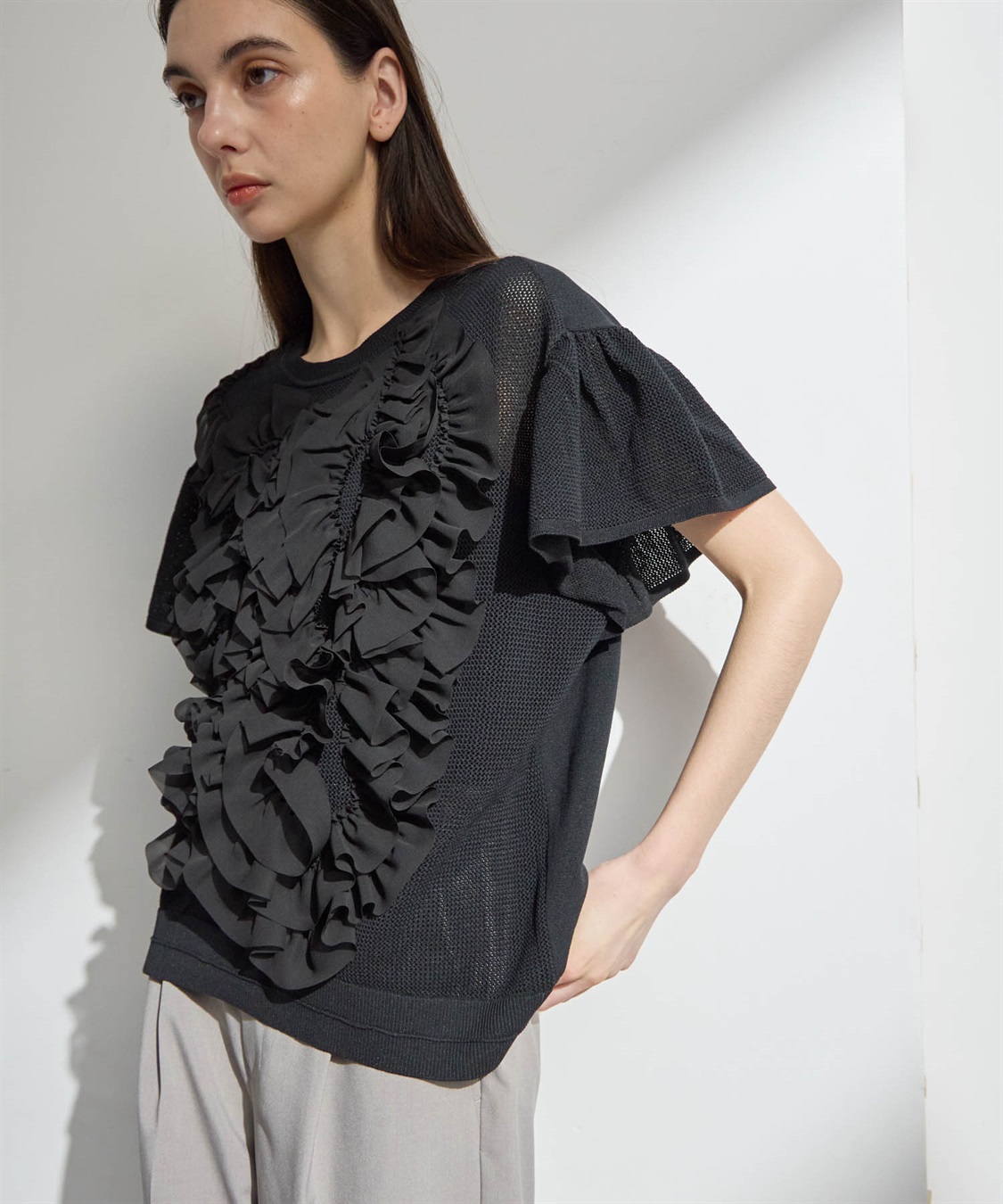 ATSURO TAYAMA アセテートコットン半袖フリルプルオーバー_sub_17