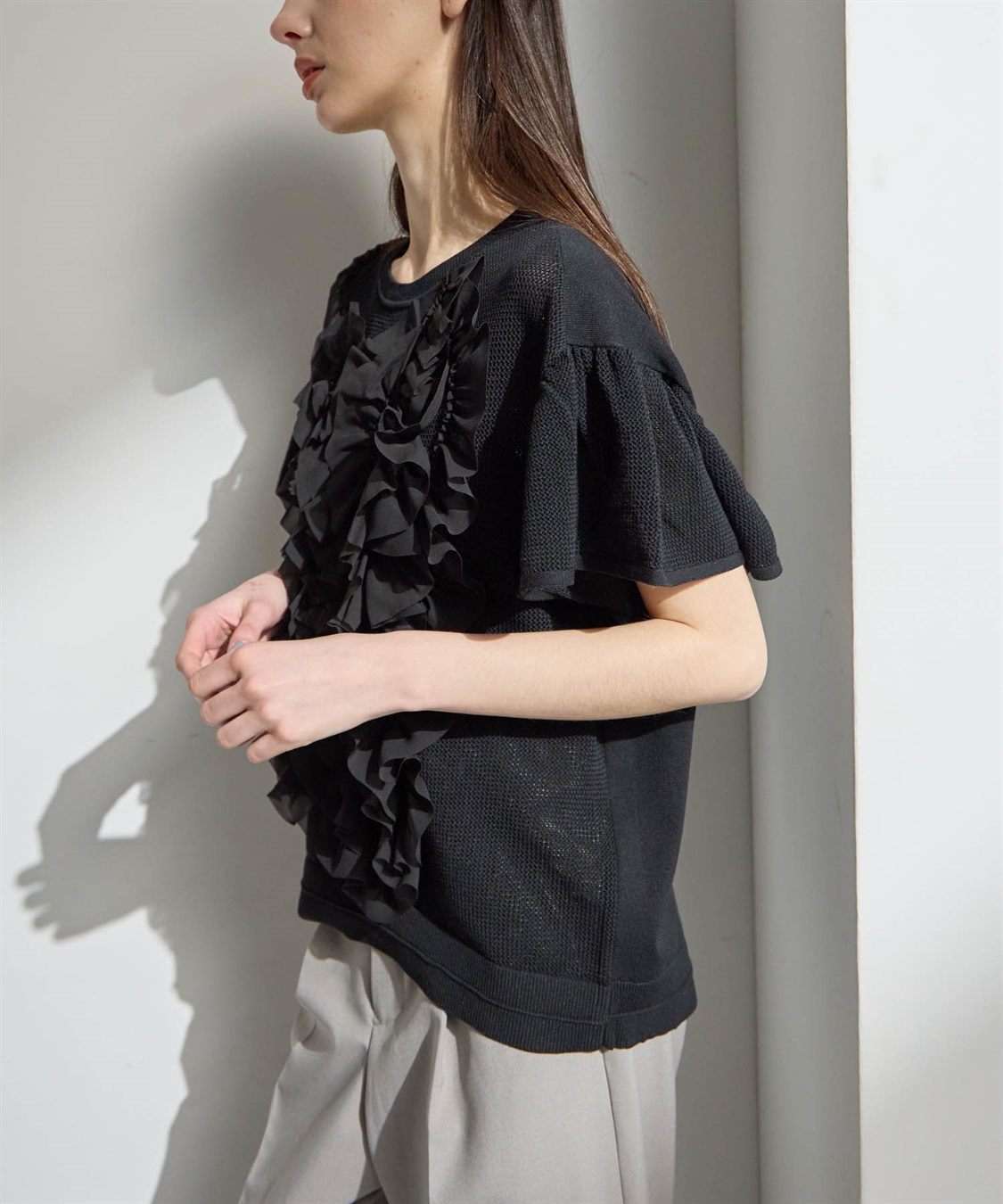 ATSURO TAYAMA アセテートコットン半袖フリルプルオーバー_sub_18