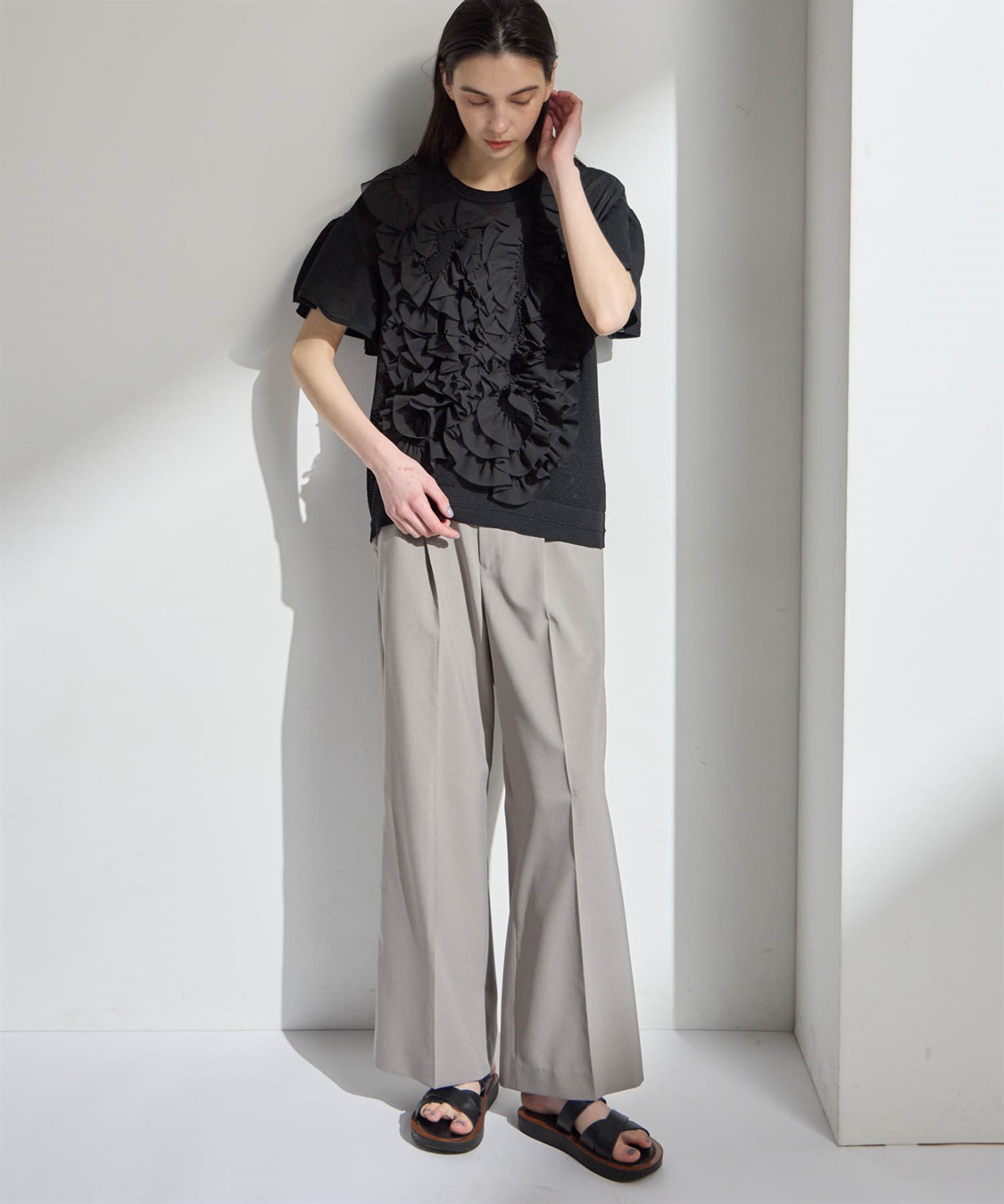 ATSURO TAYAMA アセテートコットン半袖フリルプルオーバー_sub_23