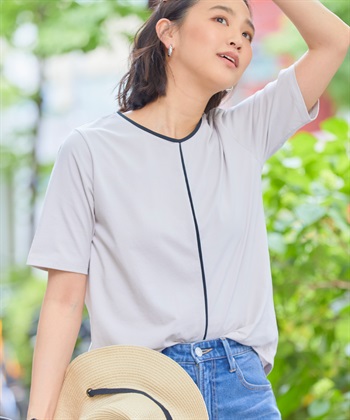 CF 《接触冷感・抗菌防臭》ひんやりサラサラ きれいめパイピングTシャツ【CF/クロスファンクション】_subthumb_12