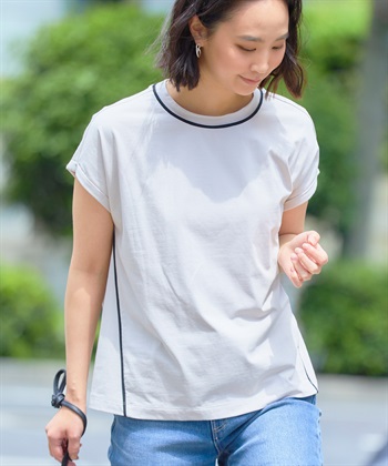 CF 《接触冷感・抗菌防臭》ひんやりサラサラ きれいめパイピングフレンチスリーブTシャツ【CROSSFUNCTION/クロスファンクション】_subthumb_11