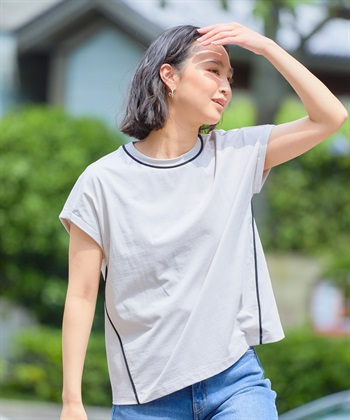 CF 《接触冷感・抗菌防臭》ひんやりサラサラ きれいめパイピングフレンチスリーブTシャツ【CROSSFUNCTION/クロスファンクション】_subthumb_12