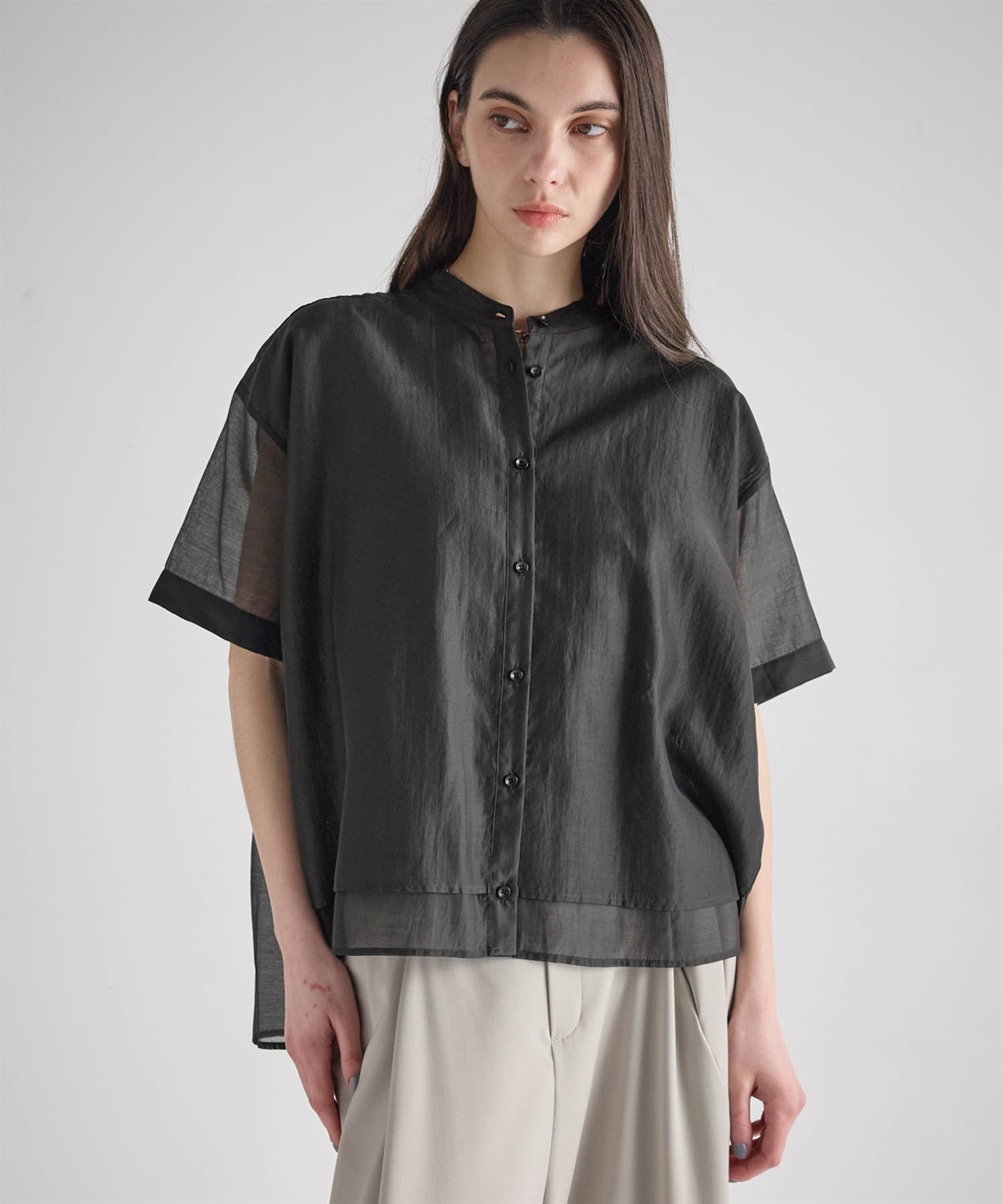 ATSURO TAYAMA シアーポプリン半袖バンドカラーシャツ_sub_2